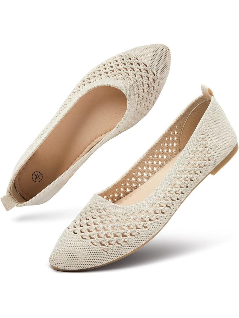 Women's Beige Breathable Pointed Toe Slip on Casual Loafer Ballet Flat Shoes